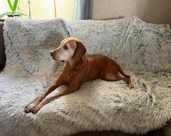 PJYuCien Large Dog Blanket, Reversible Fleece Sherpa Blankets, Soft Plush Pet Throw for XL Dogs, Washable Cozy Furniture Protector for Couch/Bed, 80" x 60", Grey