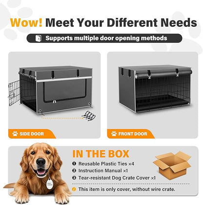 Dog Crate Cover 36 Inch Insulated & Breathable Chew-Proof  Heavy-Duty Dog Cage Cover for Sun/Rain Protection, Universal Fit Wire Crates, Anxiety Relief, Gray(Cover Only)
