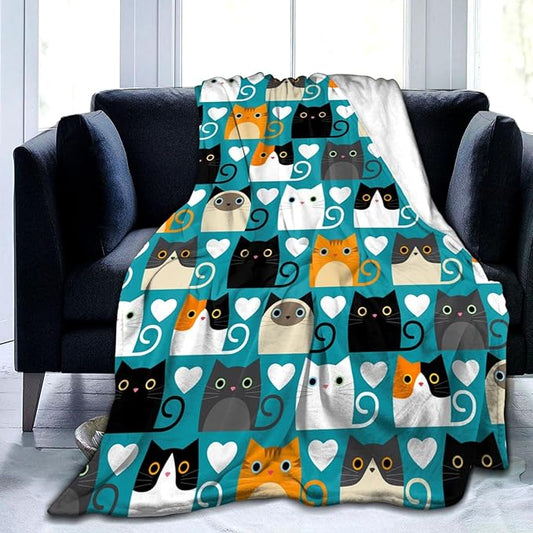Cat Blanket Soft Cozy Flannel Throw Blanket Warm Lightweight Blankets Gifts for Cat Lovers Kids Girls Women Adults 60"x50"