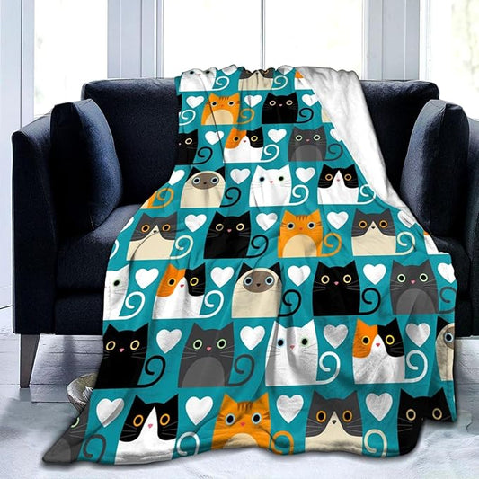 Cat Blanket Soft Cozy Flannel Throw Blanket Warm Lightweight Blankets Gifts for Cat Lovers Kids Girls Women Adults 50"x40"