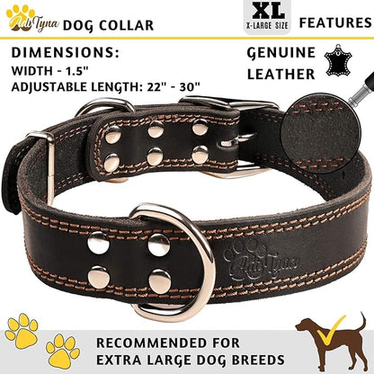 ADITYNA Heavy Duty Leather Dog Collar for Extra-Large Dogs - Soft and Strong Leather Dog Collar for XL Dog Breeds (Extra-Large: Fit 22" - 30" Neck, Black)