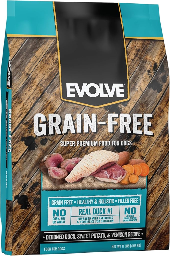 Evolve Grain Free Deboned Duck, Sweet Potato & Venison Recipe Dry Dog Food, 11lb.