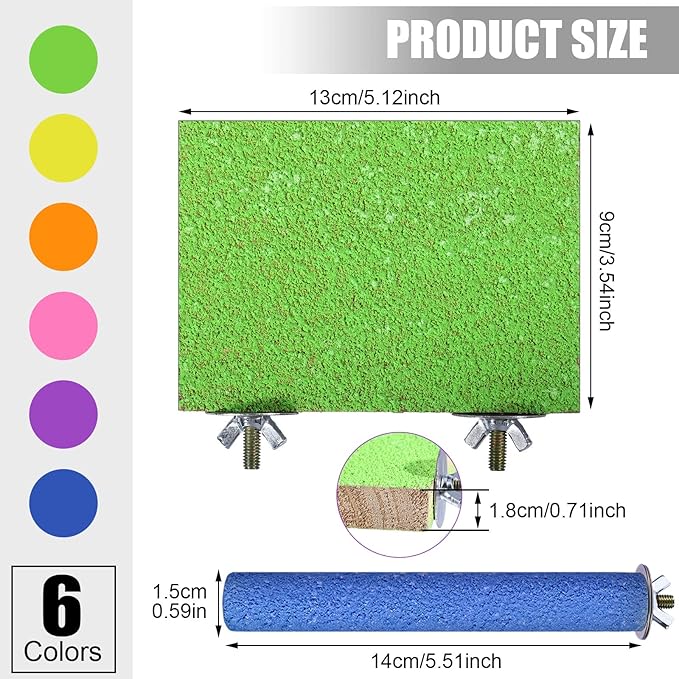 Reginary 12 Pcs Bird Perch Stand Toy Includes 6 Parrot Perch Wood Stand Bird Platform 6 Colorful Paw Grinding Stick for Cage Accessories Parakeet Cockatiel, 6 Colors