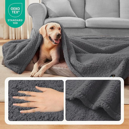 Luciphia Waterproof Pet Blanket for Medium Large Dogs Soft Cat Sherpa Calming Thick Cover Leakproof Cozy Puppy Sofa Bed Car Couch Protector(Grey,41x31 inches)