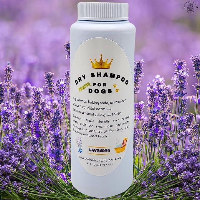 U.S.A. Dry Dog Shampoo - Natural Deodorizing Powder - Itchy Sensitive Skin Allergies - Stinky Odors - Waterless for Cats (Lavender)