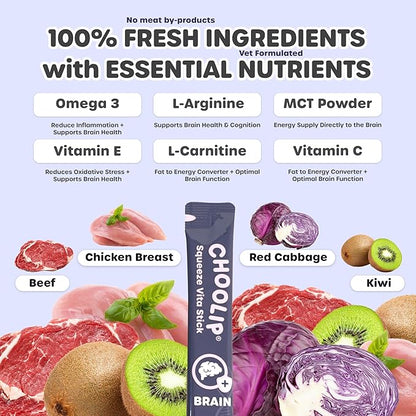 Squeeze Vita Stick Lickable Cat and Dog Treats – 7-Count Brain Support Sticks with Multivitamins, Soft Squeezable Paste for All Life Stages, Supporting Brain Health