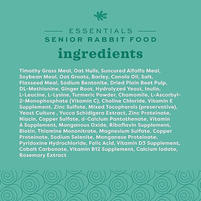 Oxbow Essentials Rabbit Food, Senior, Made Alfalfa for Rabbit, Vitamin & Mineral Rich Pet Pellets, Small Animal Pet Products, Bunny Food, Made in USA, High Fiber, 8 lb. Bag