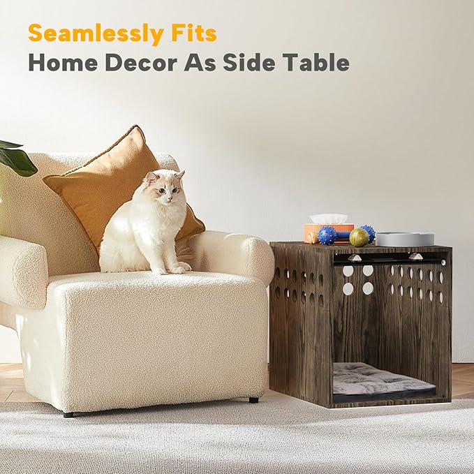 Dog Crate Furniture, SAUCE ZHAN Dog Kennel with Cushion for Small/Medium Dogs, End Side Table Wooden Crate for Pets Indoor, Brown