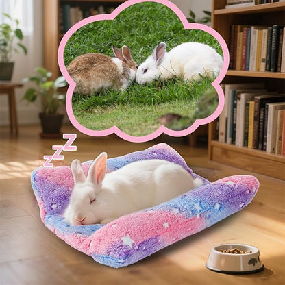 15.7X14 Inch Rabbit Bed, Padded Concave Bed for Small Animals, Cuddle Cushion Plush Mat with Cotton Lounger Pillows for Guinea Pigs, Rabbits, Rats, Hamsters, and Bearded Dragons (Pink)