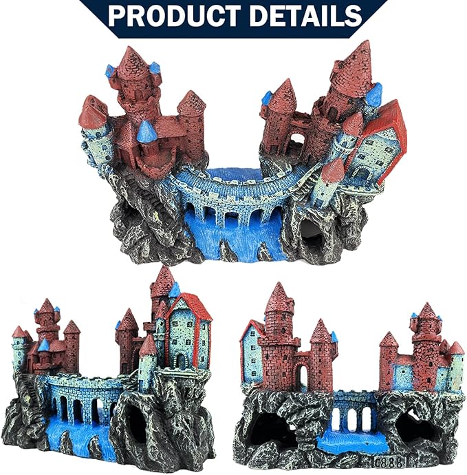 Aquarium Castle Decoration for Fish Tank Castle Cave Hideouts House Plants Supplies Accessories Safe for Freshwater and Saltwater Fish Tanks – Medium (Brown)