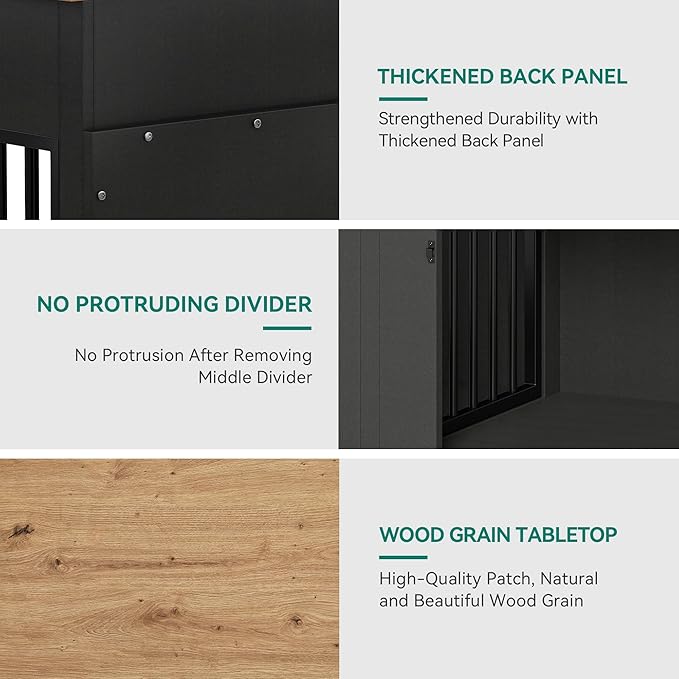 YITAHOME 60" Wooden Dog Crate Furniture with Removable Divider & Storage Drawers, Double Door Kennel with Locks for Medium and Large Dogs, Multi-Functional Dog Crate End Table for Indoor use, Black