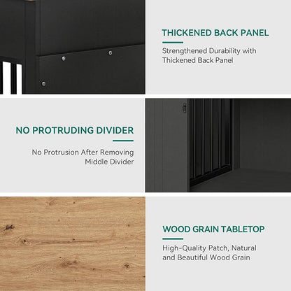 YITAHOME 60" Wooden Dog Crate Furniture with Removable Divider & Storage Drawers, Double Door Kennel with Locks for Medium and Large Dogs, Multi-Functional Dog Crate End Table for Indoor use, Black
