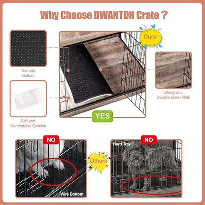 DWANTON Dog Crate Furniture with Cushion, Wooden Dog Crate with Double Doors, Dog Furniture, Dog Kennel Indoor for Small/Medium/Large Dogï¼_nd Table, Small, 27.2" L, Greige