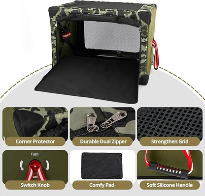 4 Door Portable Folding Dog Soft Crate, Quick Portable with Mesh Mat,Strong Steel Frame,Washable Fabric to Protect Pour pet's Health Indoor, Outdoor, Training & Travel Purposes Collapsible Dog Crate