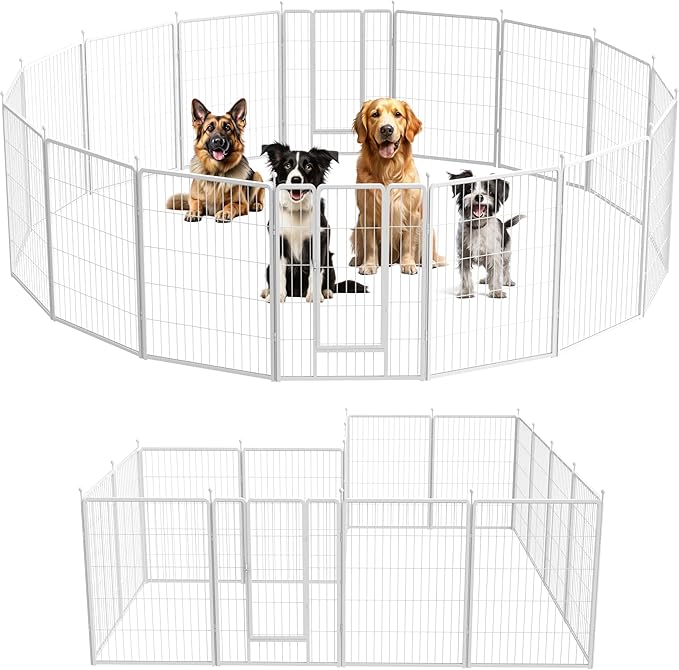 Dog Playpen 40 Inch 16 Panels, Ideal Dog Fence for Small/Medium/Large Dogs Indoor & Outdoor Bliss, Perfect Dog Pen for Camping, Yard, RV, Garden Fence, White
