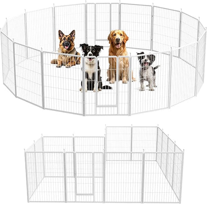 Dog Playpen 40 Inch 16 Panels, Ideal Dog Fence for Small/Medium/Large Dogs Indoor & Outdoor Bliss, Perfect Dog Pen for Camping, Yard, RV, Garden Fence, White