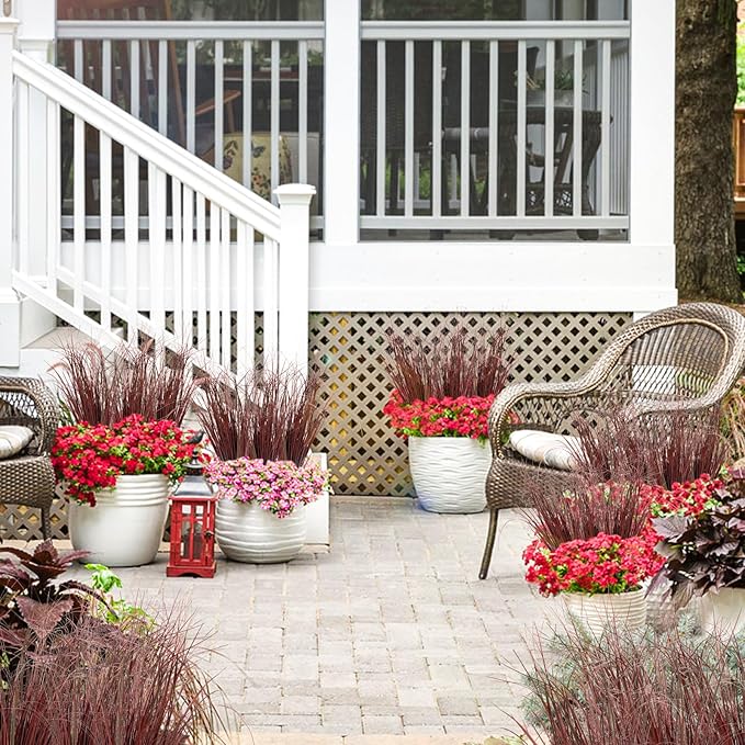 100Pcs Artificial Grass Plants, Faux Shrubs Wheat Grass, Artificial Tall Grasses Fake Plants for Outdoor Decor,Artificial Greenery Stems Weed for Room Indoor Home Decor（Red）