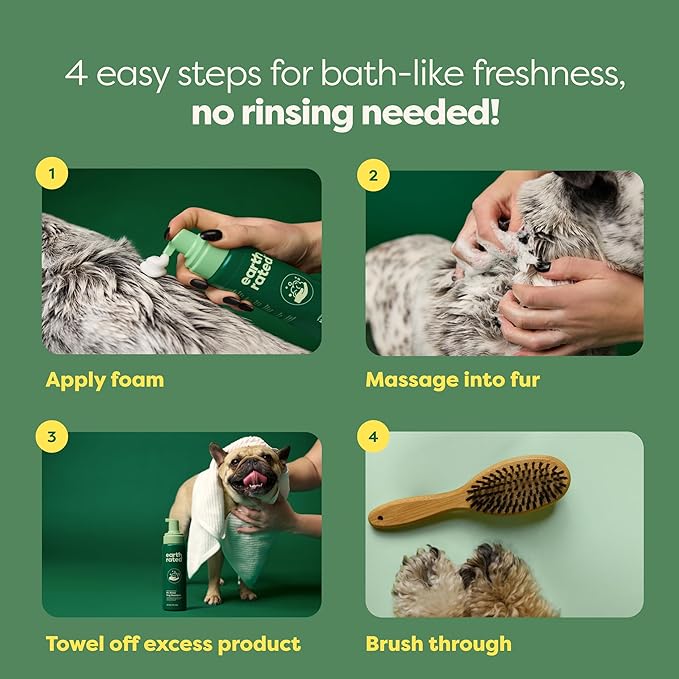 Earth Rated Waterless Dog Shampoo, Convenient No-Rinse Wash for Cleaning, Conditioning & Detangling, for All Coat Types, Refreshing White Tea and Basil Scent, 7 oz
