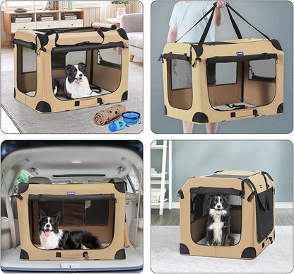 Petprsco Portable Dog Crate - 32"x23"x23" Collapsible Dog Travel Crate for Medium/Large Dogs with Soft Blanket, Foldable Bowl & Poop Bag Dispenser - Indoor & Outdoor Use