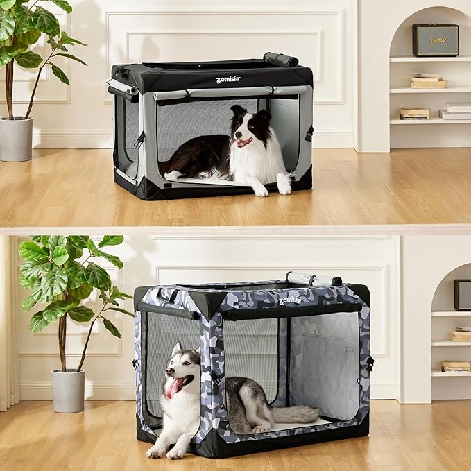 42 Inch Collapsible Dog Crate for Extra Large Dogs - XL Dog Travel Crate Portable with Breathable Mesh Windows, Soft Sided Dog Kennel Foldable for Indoor and Outdoor, Grey