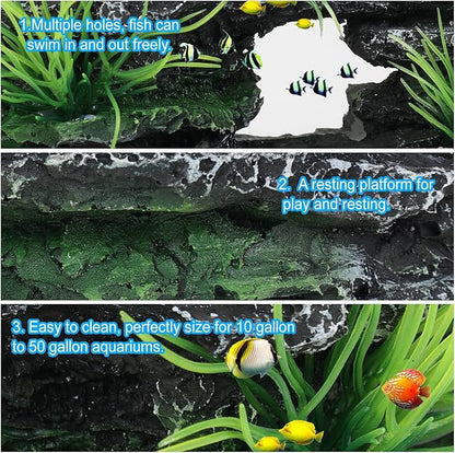 Aquarium Decor Mountain View Stone Ornament, Premium Landscape Fish Tank Decorations Large, Fish Tank Accessories, Ideal for Betta, Snails, Turtle, Hiding, Playing, Basking and Resting Spots