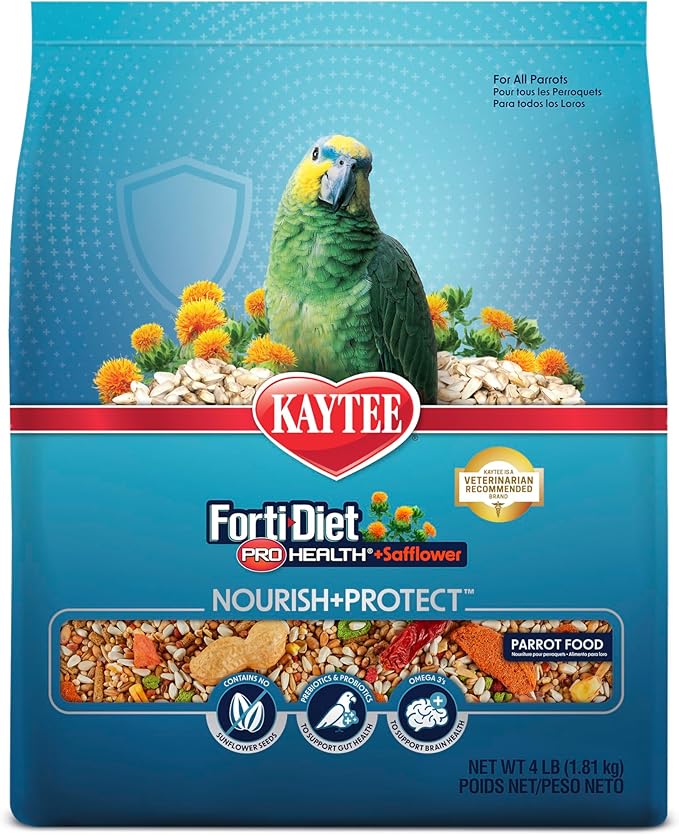 Kaytee Forti-Diet Pro Health+Safflower Nourish+Protect Parrot Food, Supports Breeding and Molting, Nutrition Backed by Science, Digestive and Brain Health, 4 pounds