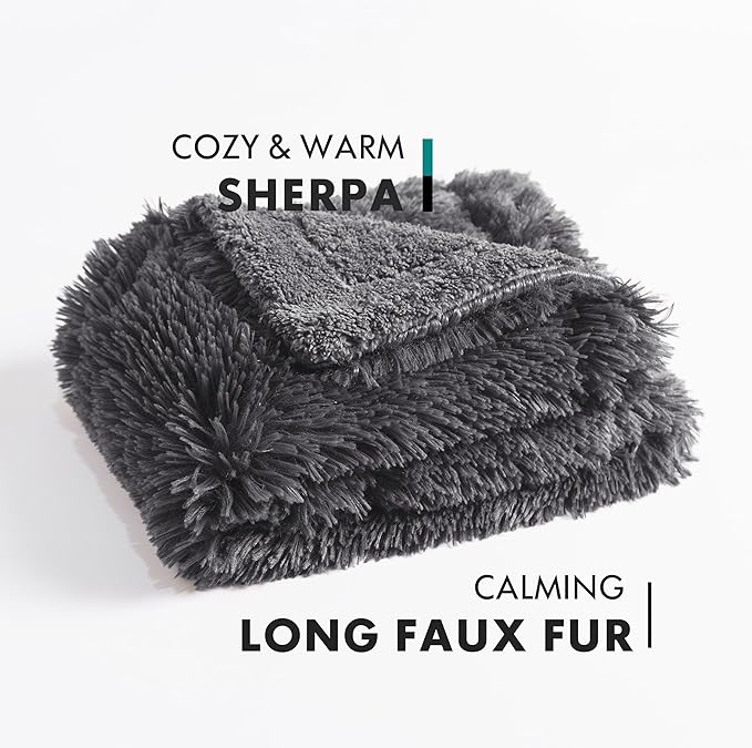 gogobunny Waterproof Plush Long Faux Fur Pet Throw Blanket Ultra Soft Fluffy Bed Couch Cover Washable - Premium Flannel Calming Blankets for Dog Puppy Cat (33x77 Inch (Pack of 1), Grey)