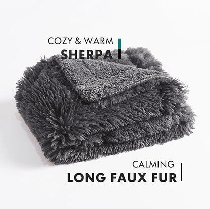 gogobunny Waterproof Plush Long Faux Fur Pet Throw Blanket Ultra Soft Fluffy Bed Couch Cover Washable - Premium Flannel Calming Blankets for Dog Puppy Cat (33x77 Inch (Pack of 1), Grey)