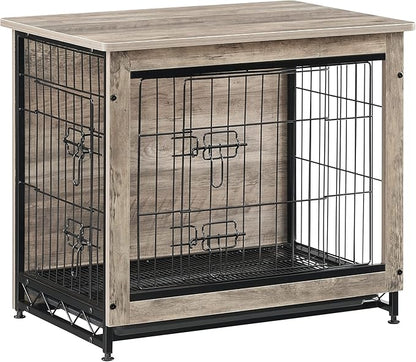 Feandrea Dog Crate Furniture, 27.2" Side End Table, Modern Kennel for Dogs Indoor up to 30 lb, Heavy-Duty Dog Cage with Multi-Purpose Removable Tray, Double-Door Dog House, Greige UPFC001G01