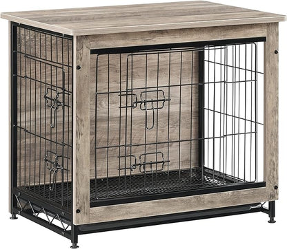 Feandrea Dog Crate Furniture, 27.2" Side End Table, Modern Kennel for Dogs Indoor up to 30 lb, Heavy-Duty Dog Cage with Multi-Purpose Removable Tray, Double-Door Dog House, Greige UPFC001G01