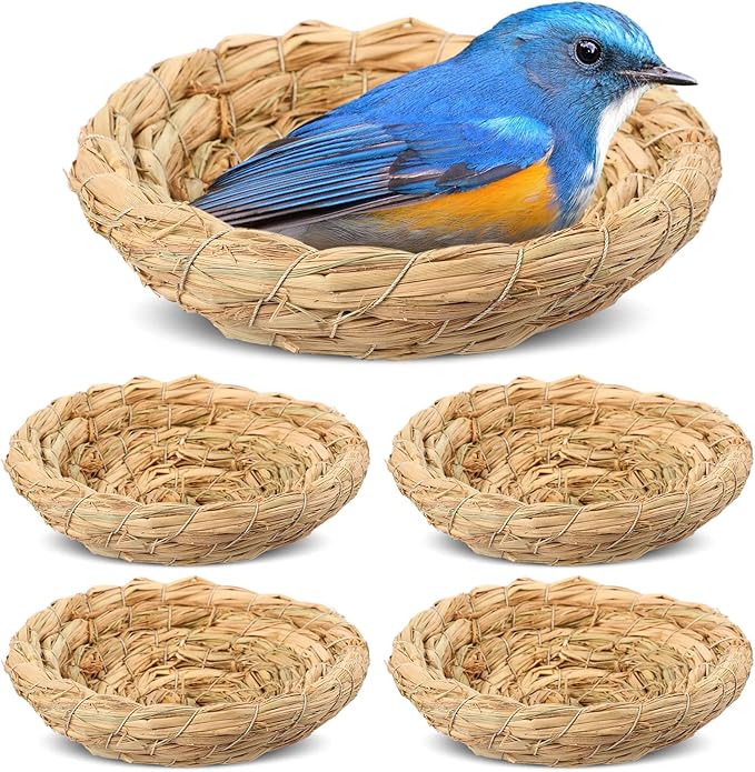 Patelai 4 Pcs Bird Nest Handmade Woven Flat Base Dove Bird House Breeding Nest Small Animal Cage Accessories for Pigeon Parrot Budgie Parakeet Cockatiel Hamster Gerbil Pig(3.54-4.72 Inch)