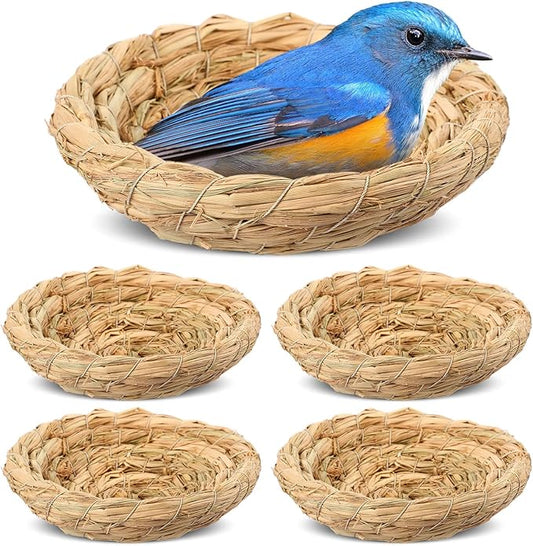 Patelai 4 Pcs Bird Nest Handmade Woven Flat Base Dove Bird House Breeding Nest Small Animal Cage Accessories for Pigeon Parrot Budgie Parakeet Cockatiel Hamster Gerbil Pig(3.54-4.72 Inch)