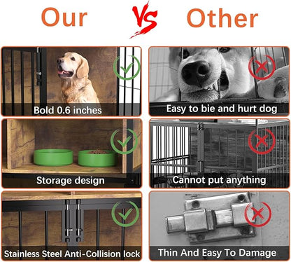 aboxoo 40/32 Inches Furniture-Style Cages,Large Medium Dog Kennels Indoor,Wood Dog Crate Table with Drawers Storage(Rustic Brown)