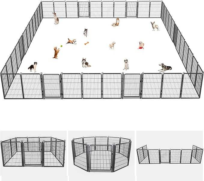Dog Playpen with Extra Large Door Dog Fence Outdoor for Yard Indoor Dog Pen 32inch 48 Panels Dog Pens Outside Anti-Rust Pet Fence Portable Dog Fence for RV Camping Yard