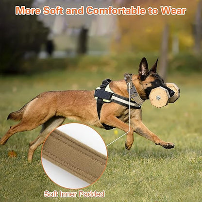 KCUCOP Tactical Dog Collar, Heavy Duty Dog Collar with Handle and Metal Buckle, Military Thick Dog Collars for Medium and Large Dogs(Brown-XL-Reflective, 1 Patch)