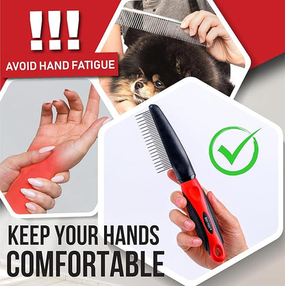 Poodle Comb with Rotating Teeth - 5-in-1 Dog Dematting Tool - Used for Small Size Breeds and Puppies - Cat Comb for Shedding and Deshedding