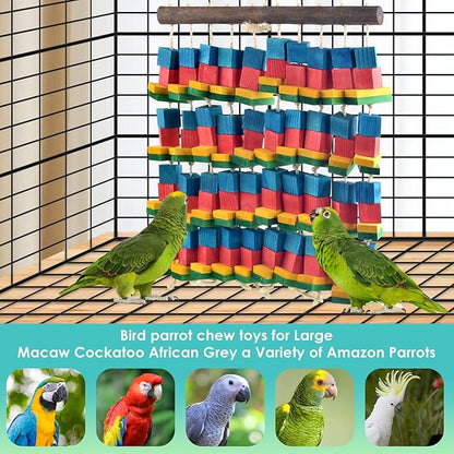 Extra Large Bird Toys, 21.6inch XL Macaw African Grey Parrot Chewing Toys, Natural Wooden Block Knots Tearing Toy Parrot Cage Accessories for Big Birds