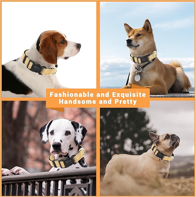 2 Pack Reflective Dog Collar with Safety Locking Buckle, Adjustable Soft Breathable Comfortable Nylon Pet Collar for Small, Medium and Large Dogs, Brown, XS