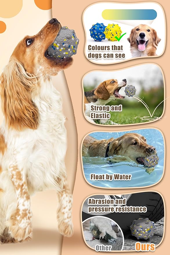 Dog Balls for Aggressive Chewers,Indestructible Tennis Balls for Dogs, Durable Bouncy Dog Toy Balls, Interactive Dog Toys for Fetch Game, Lightweight Floating Balls(Grey Small)