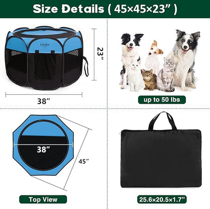 Love's cabin Pet Puppy Dog Playpen, Large Dog Tent Crates Cage Indoor/Outdoor, Portable Playpen for Cat, Foldable Pop Up Dog Kennel Playpen with Carring Case, Removable Zipper Top, Blue