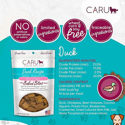 Caru - Soft n Tasty Baked Bites - Duck Bites Dog Treats - Flavorful Training Treats - 4 oz Bags - Pack of 3