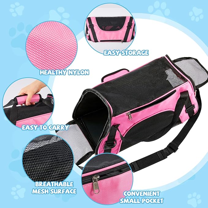 Sweetude 4 Pcs Cat Carrier Soft Pet Carrier for Cat Under 13lbs, 16.9X 11x 7.5 Inch, Soft Sided Foldable Comfortable Portable Carrying Bag for Cat Small Dog Pet Travel (Black, Gray, Pink, Blue)