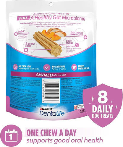 Dentalife Plus Digestive Support Dog Treats for Small and Medium Dogs 20-40 lbs., Cleans Teeth, Freshens Breath, & Supports Healthy Gut, Chicken & Pumpkin Flavor, 6 oz., 8 Chews - 6 oz. Pouch