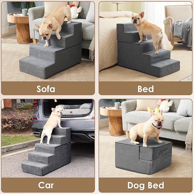 EHEYCIGA Dog Stairs Ramp for Small Dogs 13.5" H, 3-Step Dog Steps for Couch Sofa and Chair, Pet Steps for Small Dogs and Cats, Non-Slip Balanced Dog Indoor Ramp, Grey