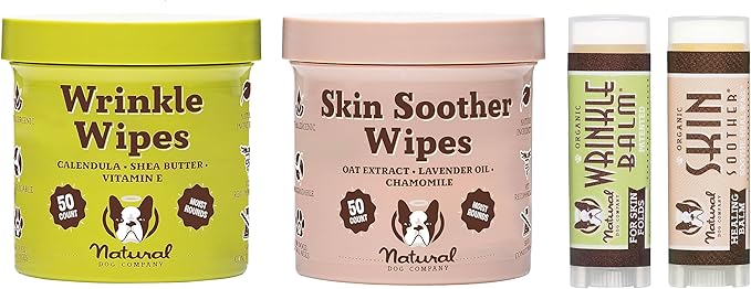 Natural Dog Company Healing Balm Wipes & Travel Sticks Bundle, Hypoallergenic, Cleaning & Deoderizing Wipes for Dogs, Plant Based, Made in USA