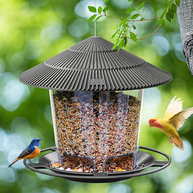 Bird Feeder Outdoor Hanging for Wild Bird Seed, Grey