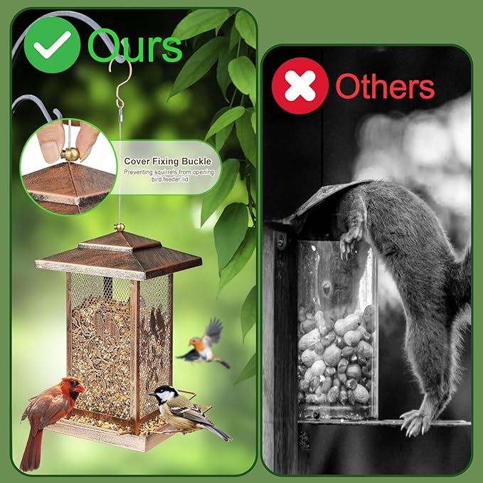 LBTING Bird Feeder for Outside, Metal Lantern-Shaped Bird Feeder, Squirrel Proof Wild Bird Feeders for Hanging Outdoor Garden Yard, Birds Pattern