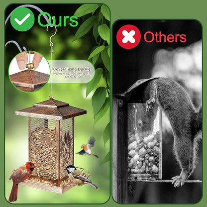 LBTING Bird Feeder for Outside, Metal Lantern-Shaped Bird Feeder, Squirrel Proof Wild Bird Feeders for Hanging Outdoor Garden Yard, Birds Pattern