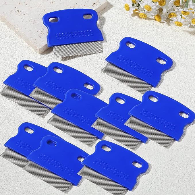 10Pcs Dog Cat Grooming Combs Stainless Steel Flea Combs Pet Tear Stain Remover for Small, Medium & Large Pets (Blue)