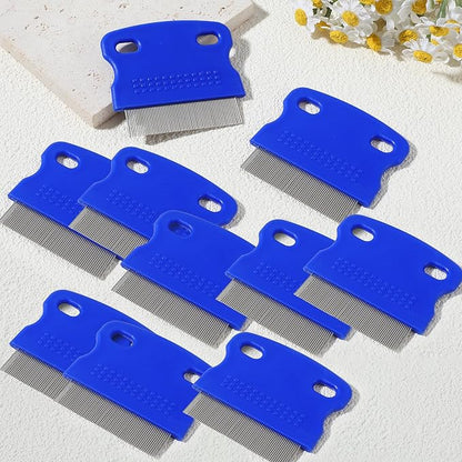 10Pcs Dog Cat Grooming Combs Stainless Steel Flea Combs Pet Tear Stain Remover for Small, Medium & Large Pets (Blue)